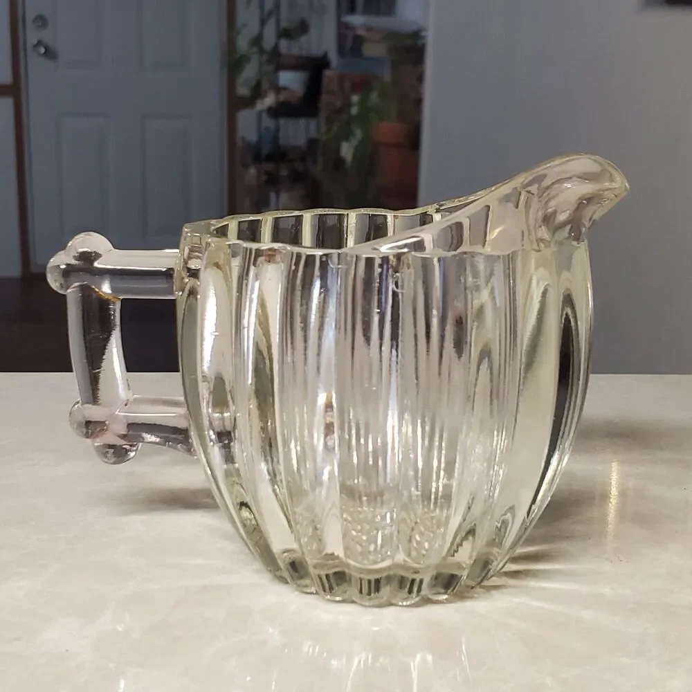 Jeannette Glass National Clear Depression Glass Creamer Ribbed Dot Design Vtg